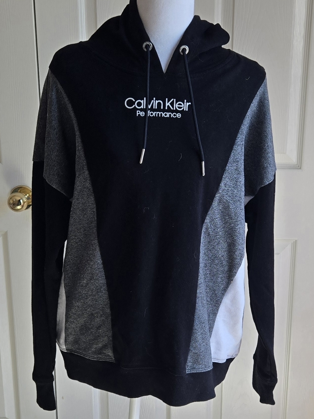 Calvin Klein Black and Gray Colorblock Hooded Pullover